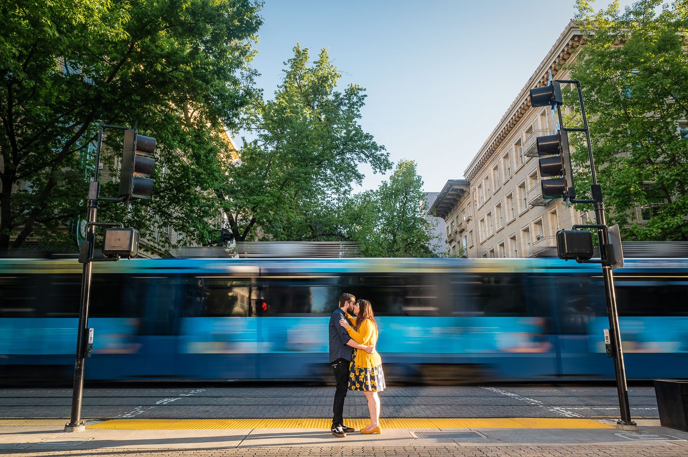 Engagement Photo Locations in downtown Sacramento - Lightrail